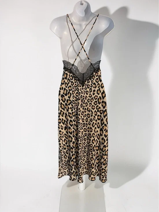 Victoria’s Secret Leopard Slip Dress XS Lace Trim Satin Chemise Nightgown NWT - Picture 2 of 6